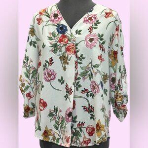 New Direction Floral Print 3/4 Sleeve Top Size L